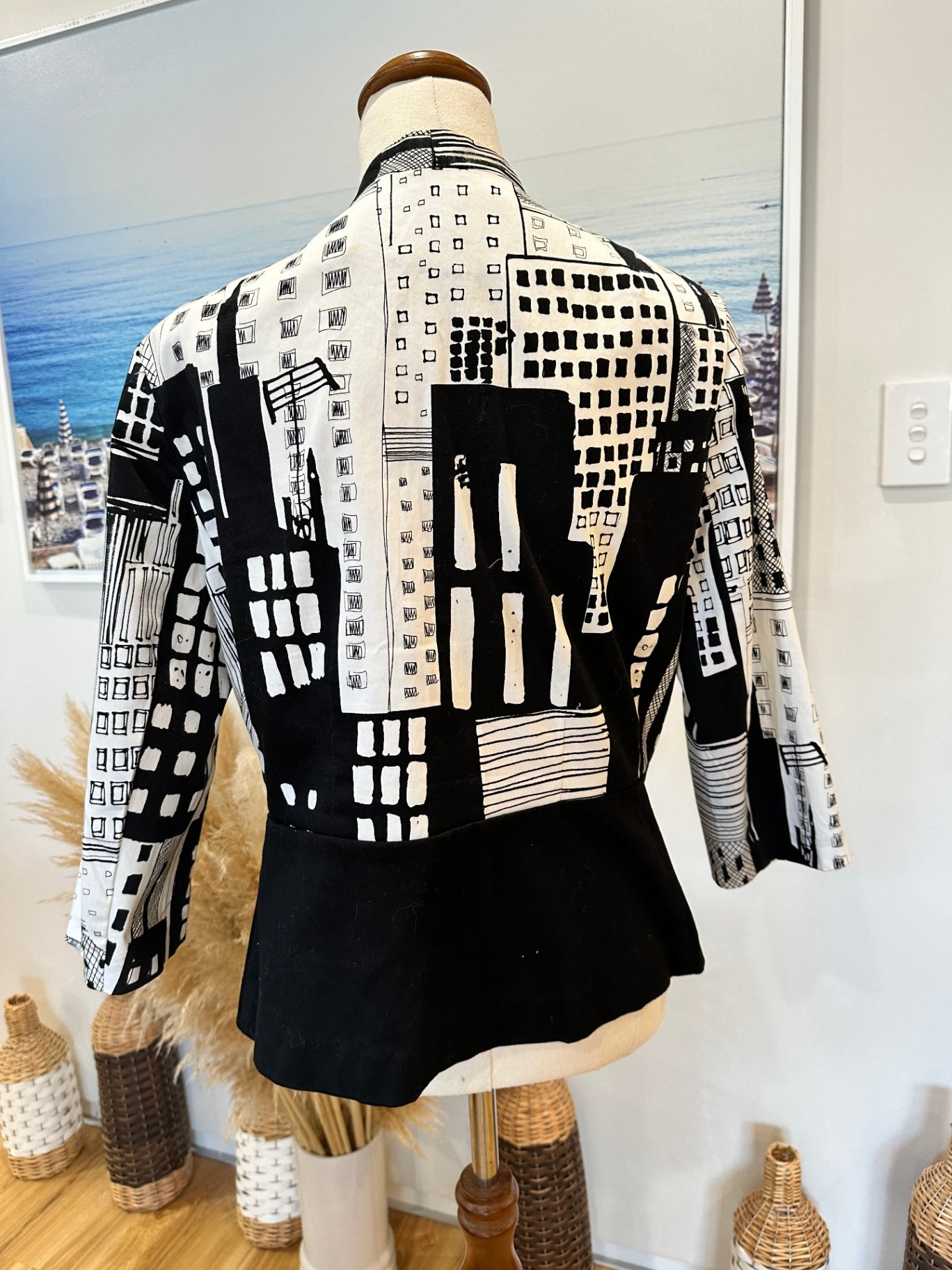 Lifespace Blazer - 3/4 sleeves - Size 14 - Black and White - Some staining at collar