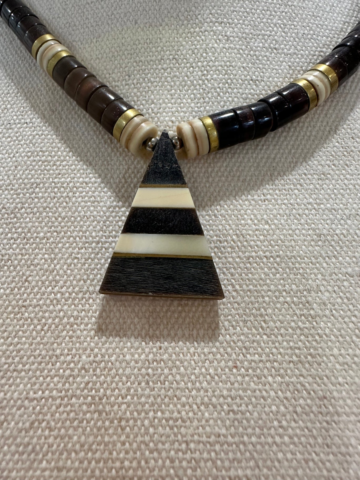 [SALE] Surf Necklace - with Triangle Pendant - Black, Beige, and Gold