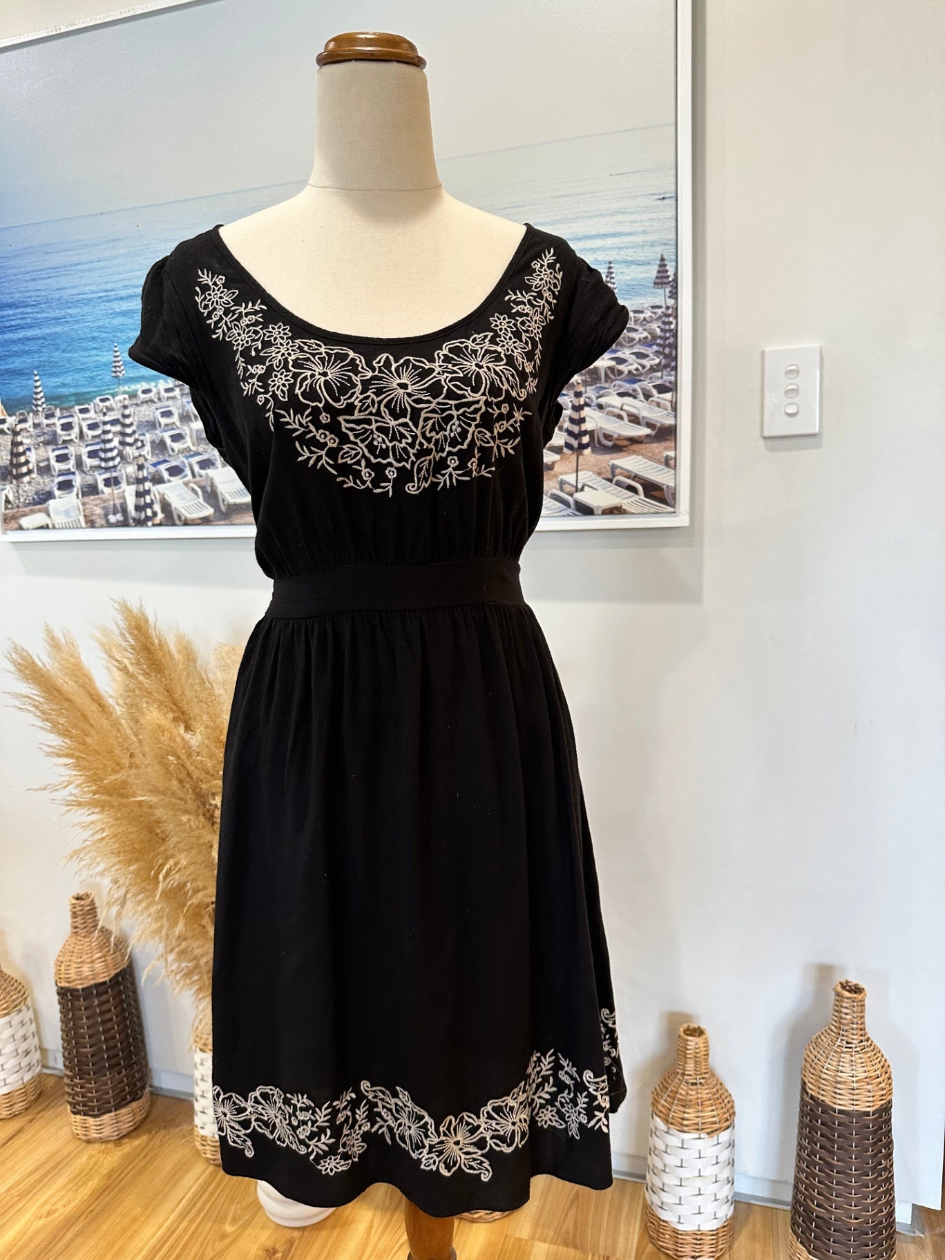 [SALE] Jeanswest - Black Boho Embroidered Dress - Size 10