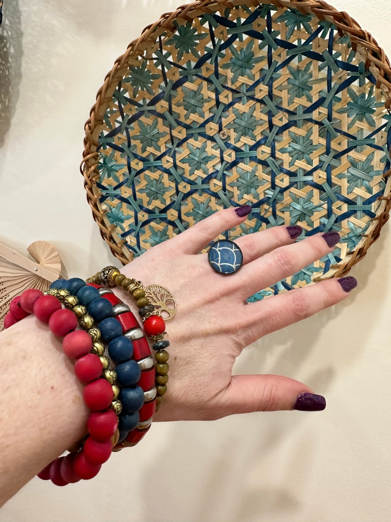 Bracelet set with cocktail ring - Red & Blues