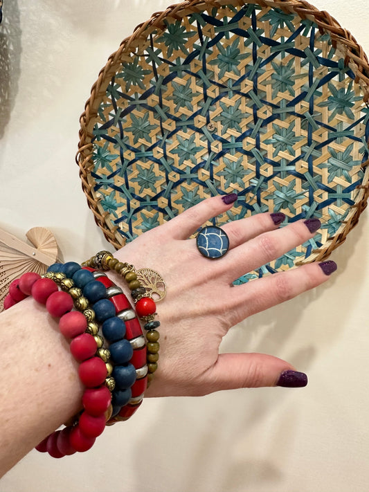 Bracelet set with cocktail ring - Red & Blues