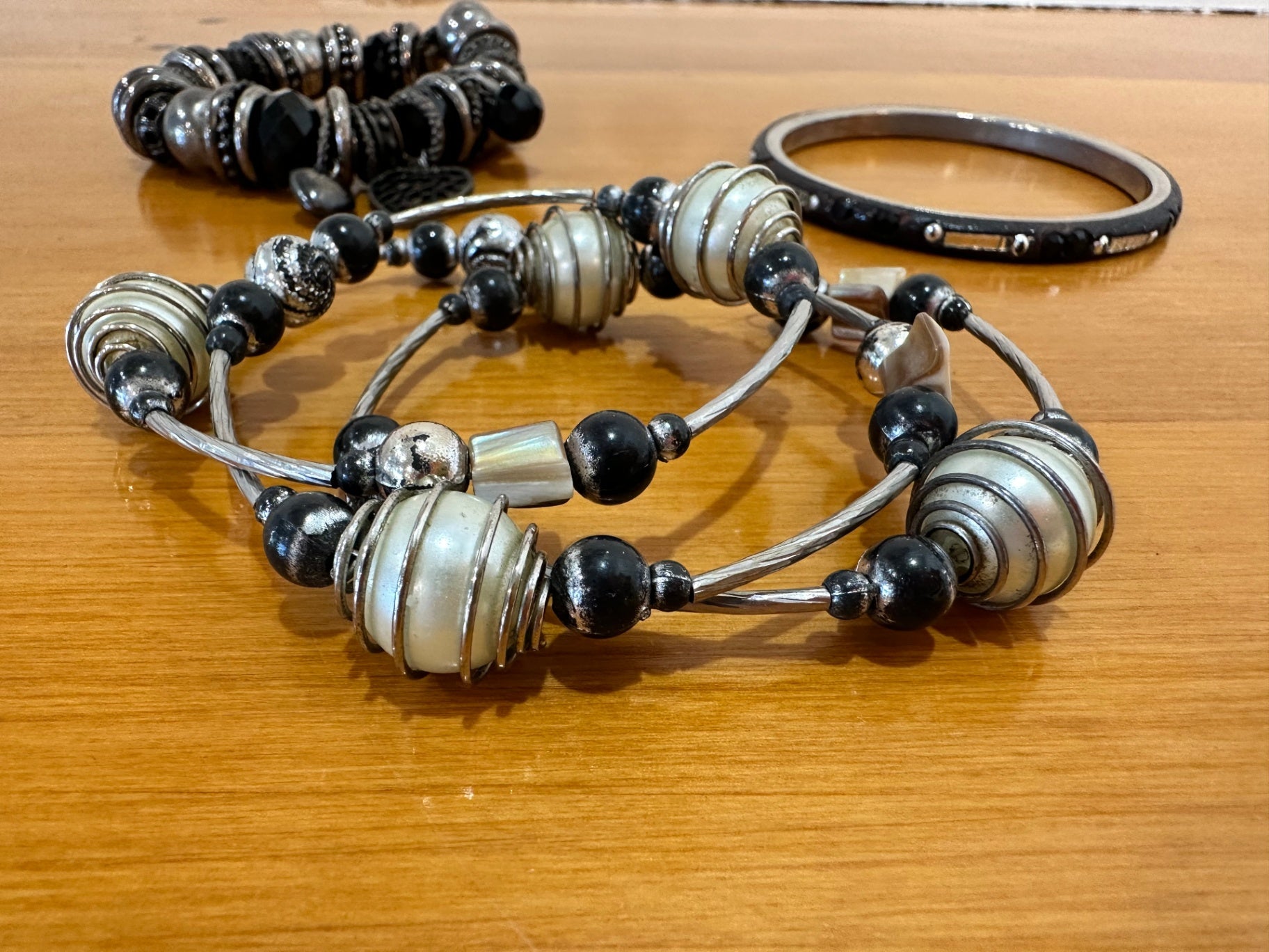 Bracelet Set - Black & Silver Tones