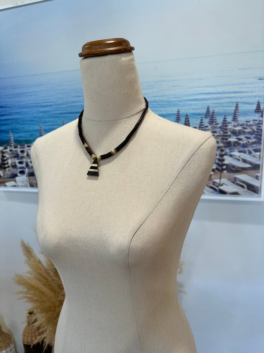 [SALE] Surf Necklace - with Triangle Pendant - Black, Beige, and Gold