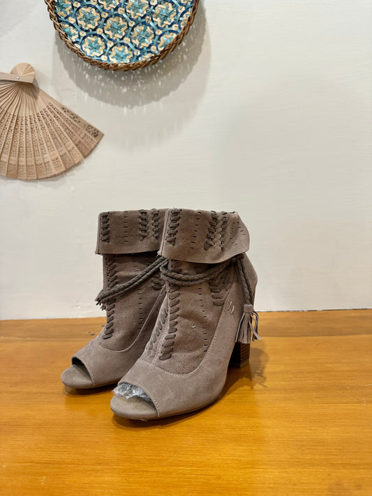 Bamboo - Ankle Boots with Peep Toe - Size 37 - Beige / Taupe