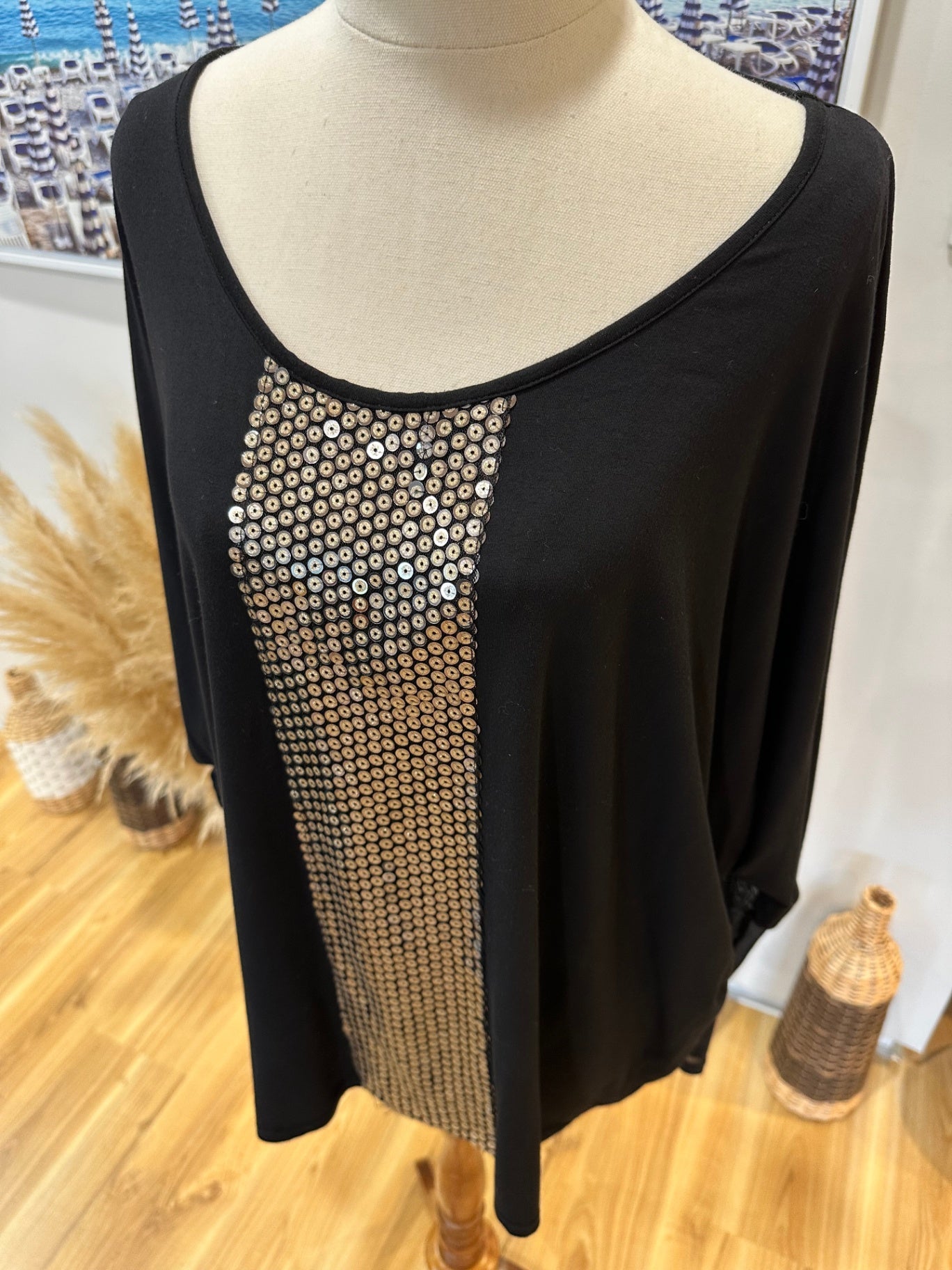 [SALE] Mi Moso - Black Blouse with Sequins - Size 14