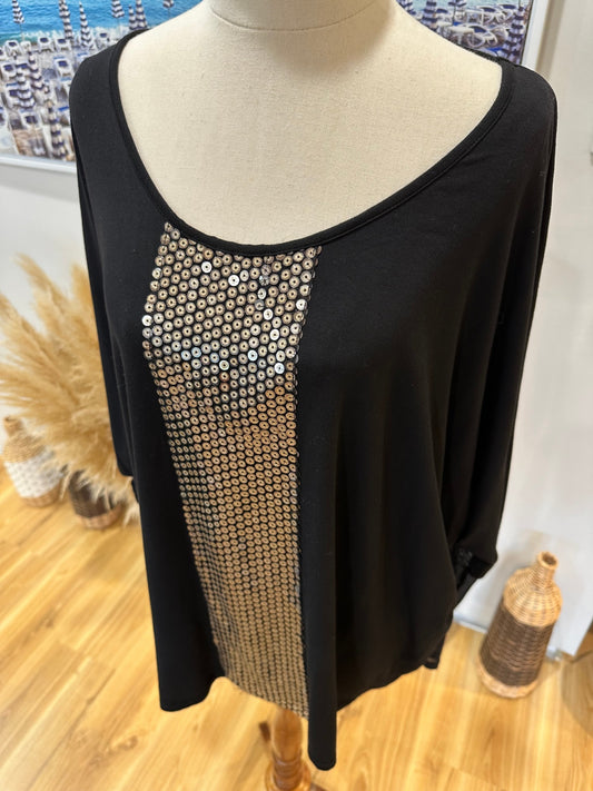 [SALE] Mi Moso - Black Blouse with Sequins - Size 14