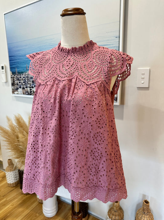 Decjuba - Lace Blouse - Size Small - Blush Pink