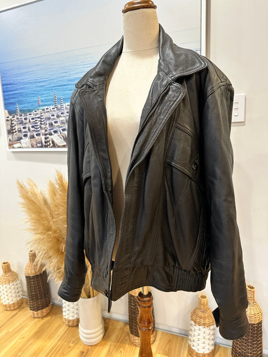 Leather Jacket - Black - Size Large