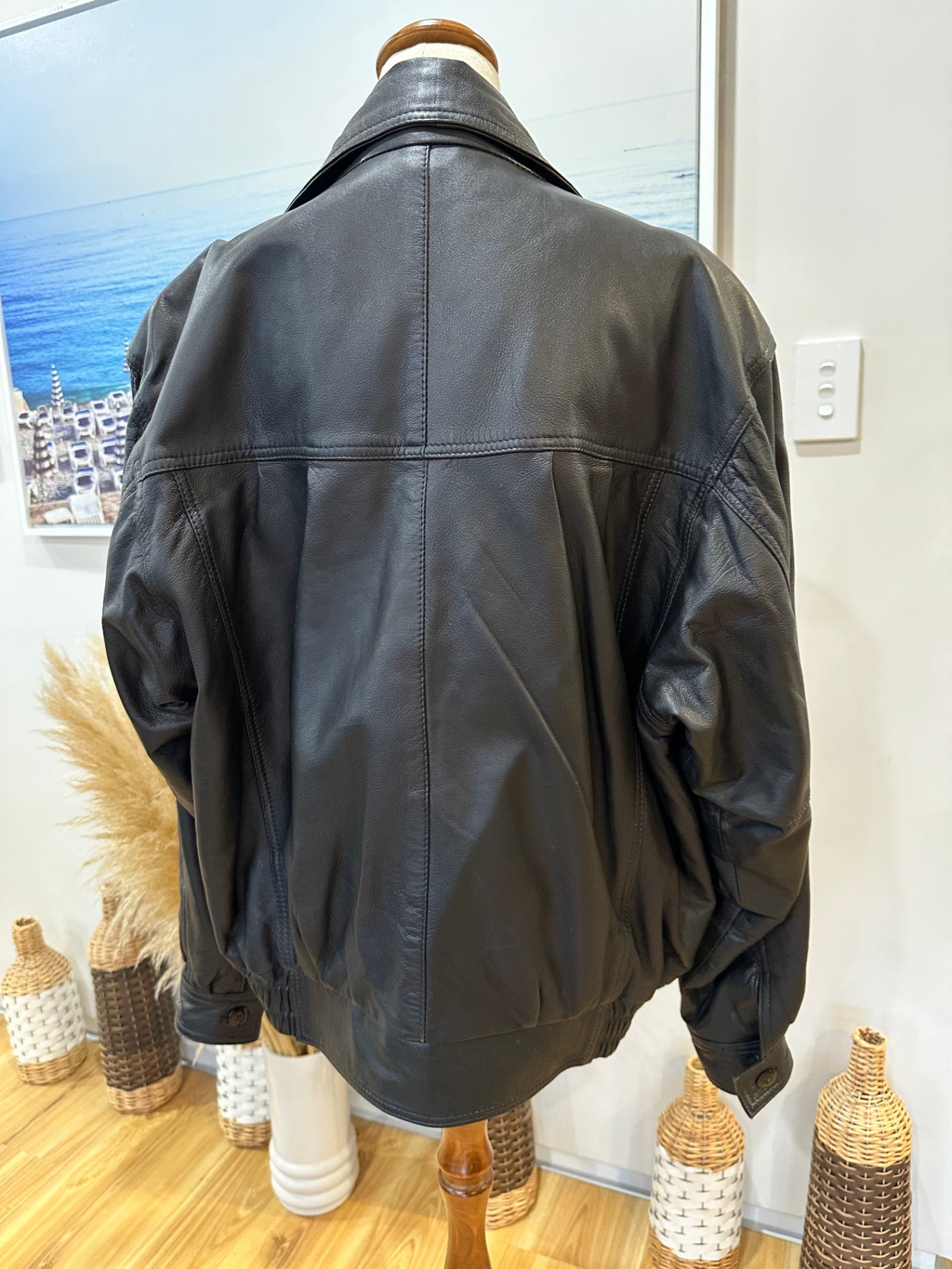 Leather Jacket - Black - Size Large
