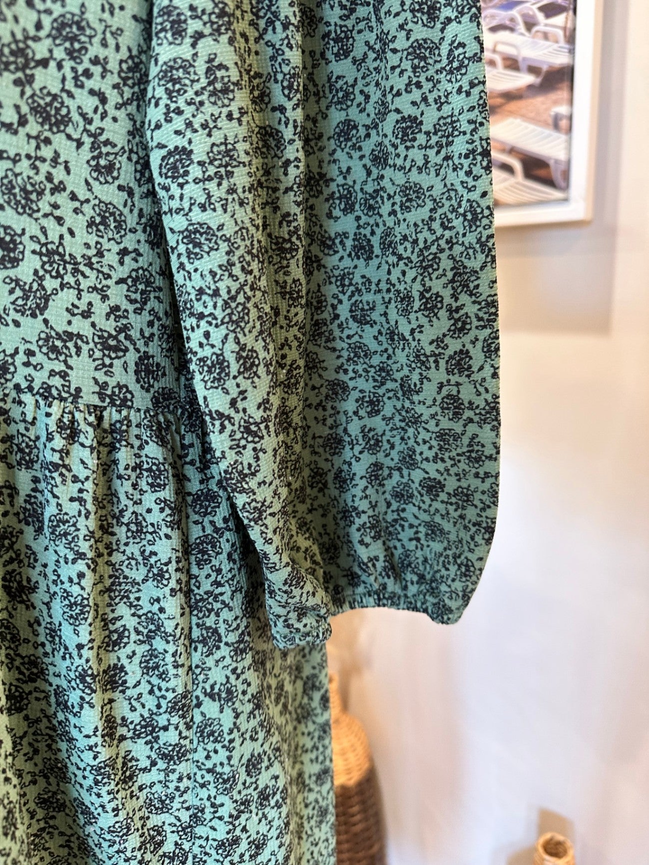 Zara - Maxi Dress - Medium - Green with black floral pattern [some pilling]