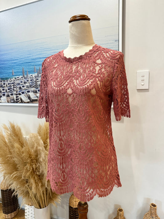 Decjuba - Lace Blouse - Extra Small - Pink