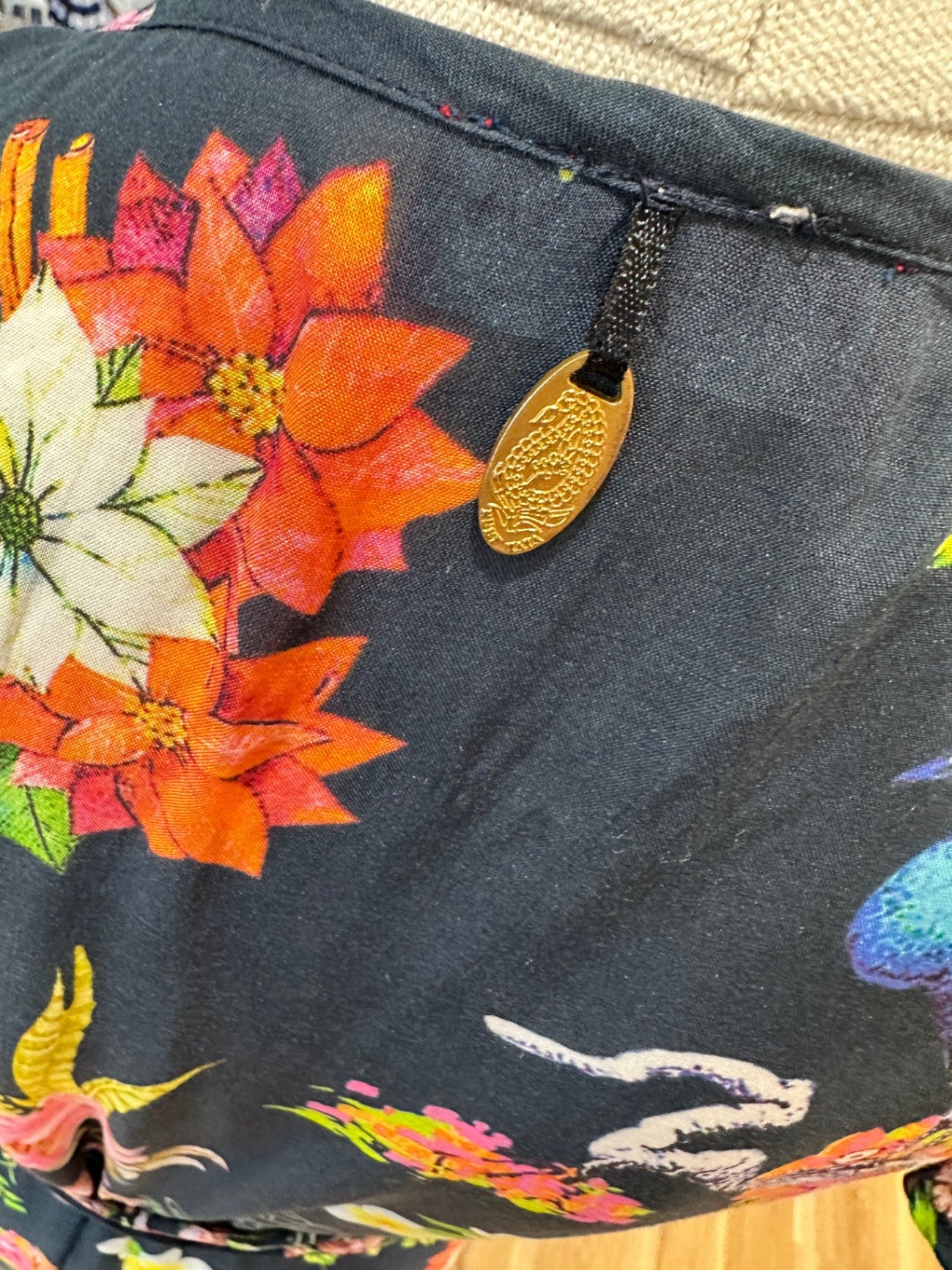 Ruby Yaya - Maxi Dress - Size Medium - Navy with floral and bird patterns