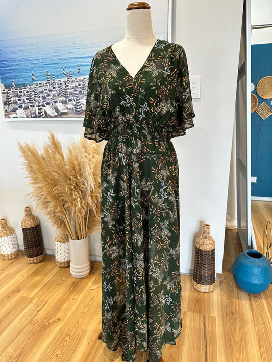 Drama The Label - Dress - Size 12 - Dark green with multicolored floral print