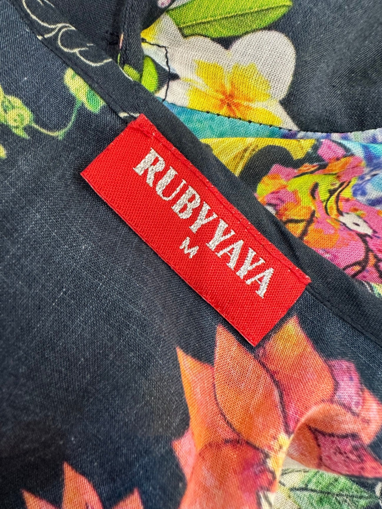 Ruby Yaya - Maxi Dress - Size Medium - Navy with floral and bird patterns