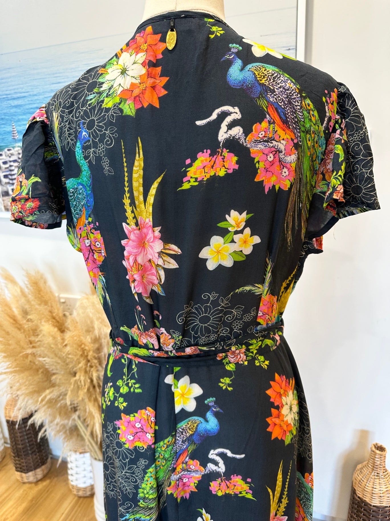 Ruby Yaya - Maxi Dress - Size Medium - Navy with floral and bird patterns