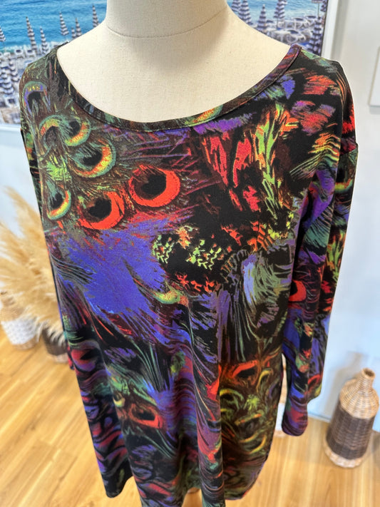 Charcoal - Peacock Inspired Top - Size 18 - Made in New Zealand
