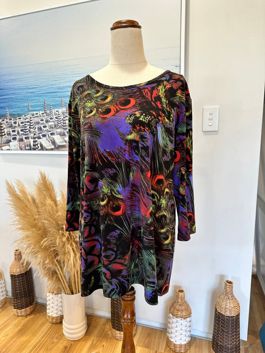 Charcoal - Peacock Inspired Top - Size 18 - Made in New Zealand
