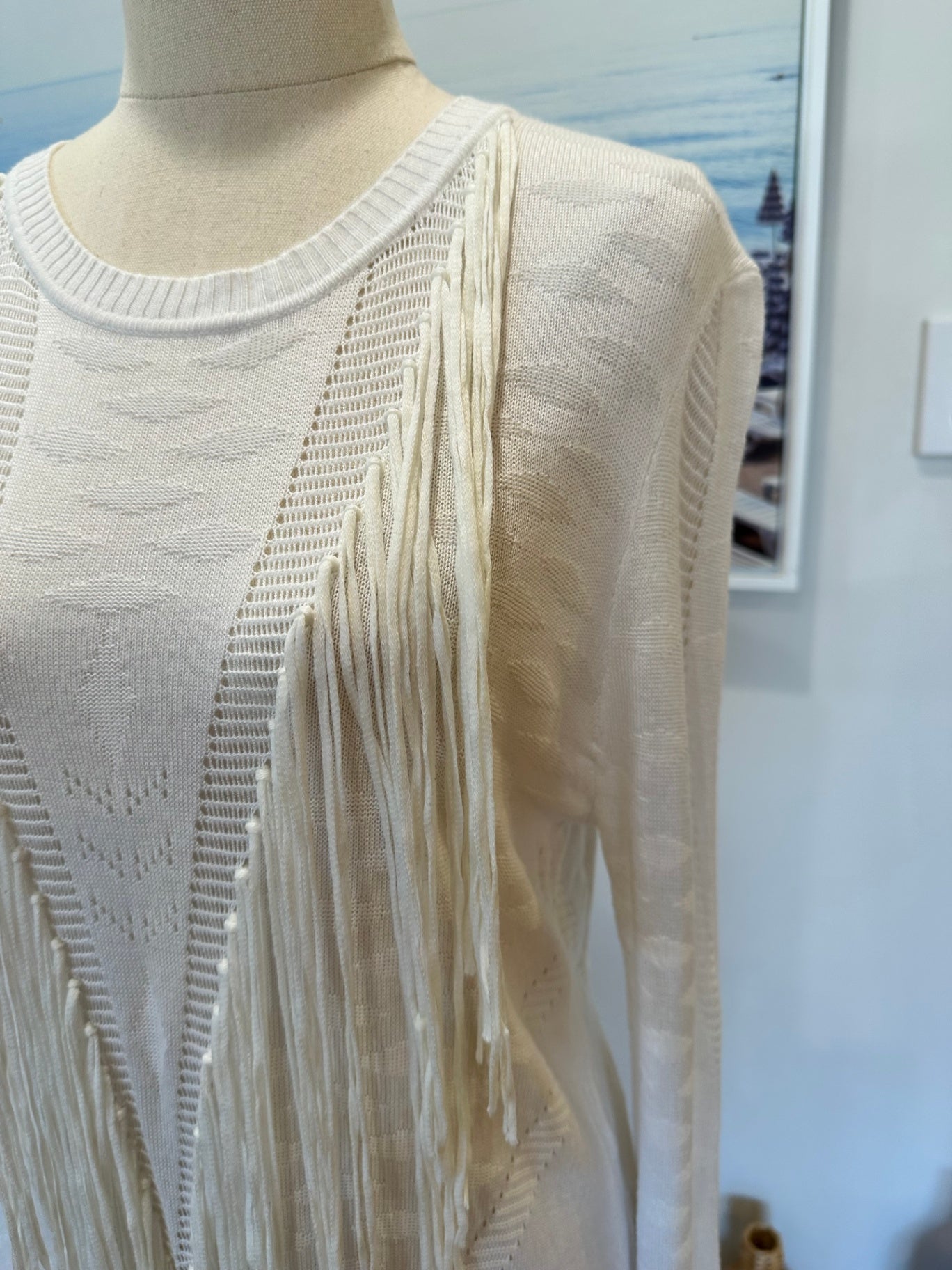 Long Lost - Textured Bohemian Jumper - Size 12 - Cream