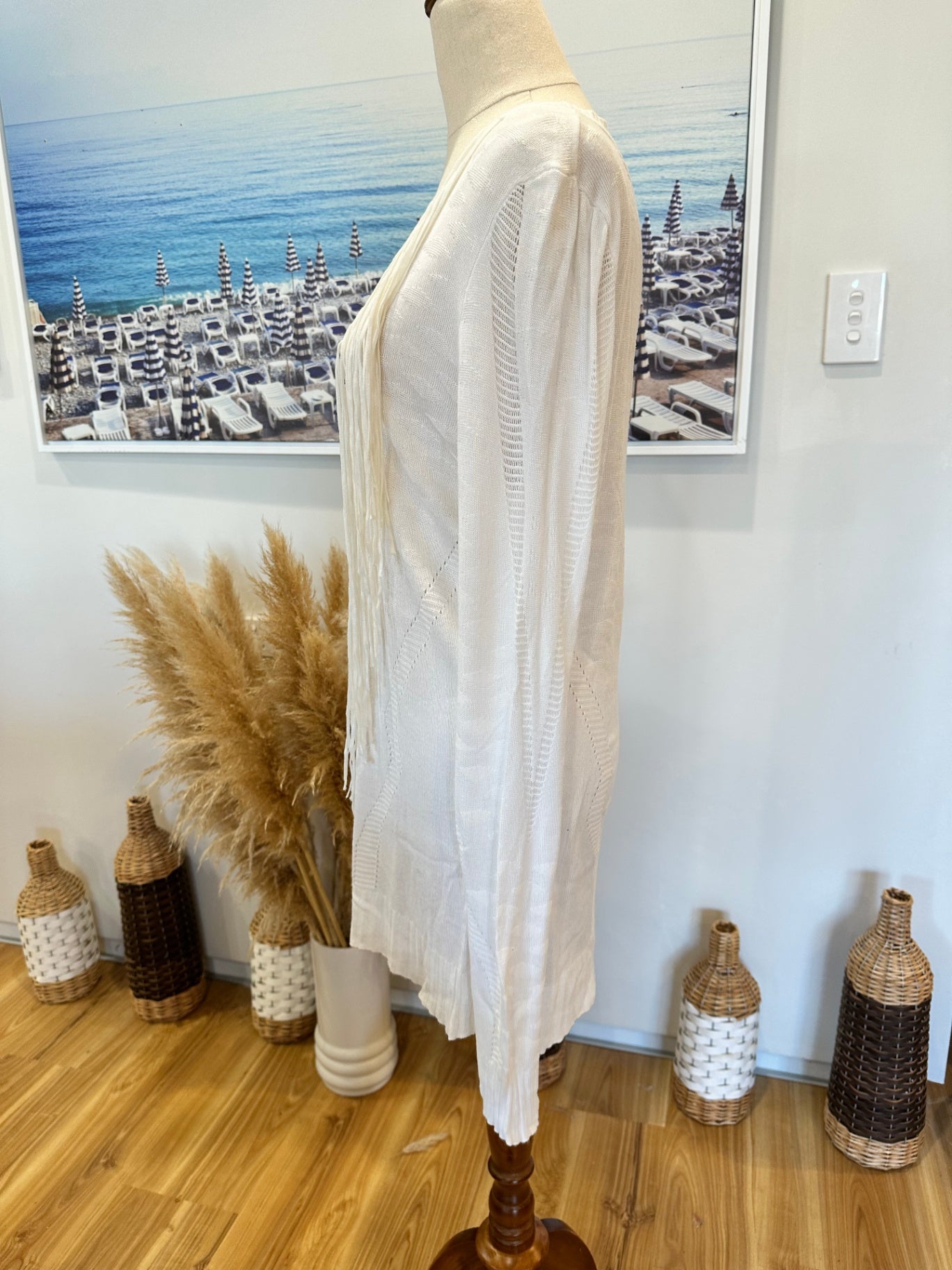 Long Lost - Textured Bohemian Jumper - Size 12 - Cream