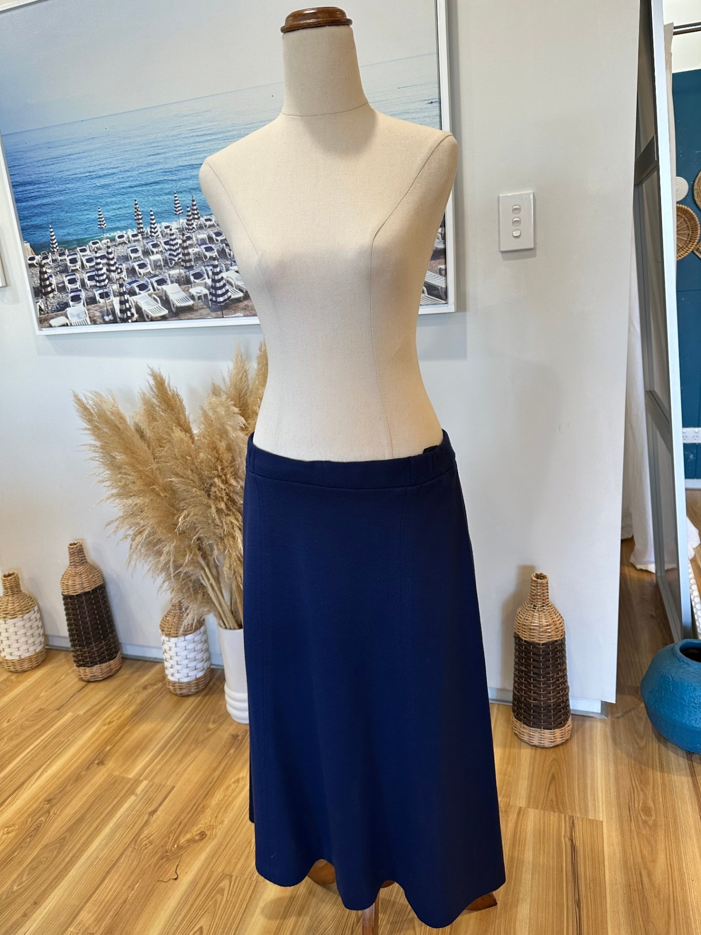 [SALE] Vintage Skirt - Navy Blue - Wool + Acrylic - Size 14