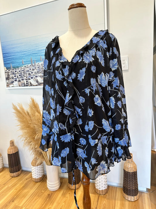 Black & Blue Floral Blouse - Size 20