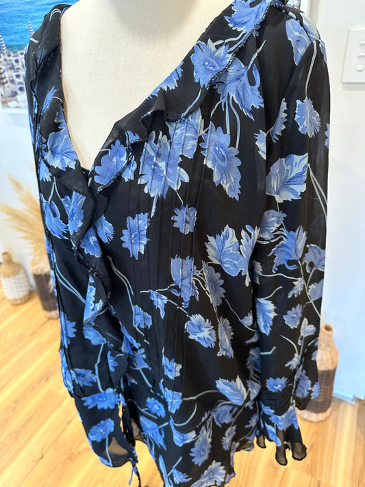 Black & Blue Floral Blouse - Size 20