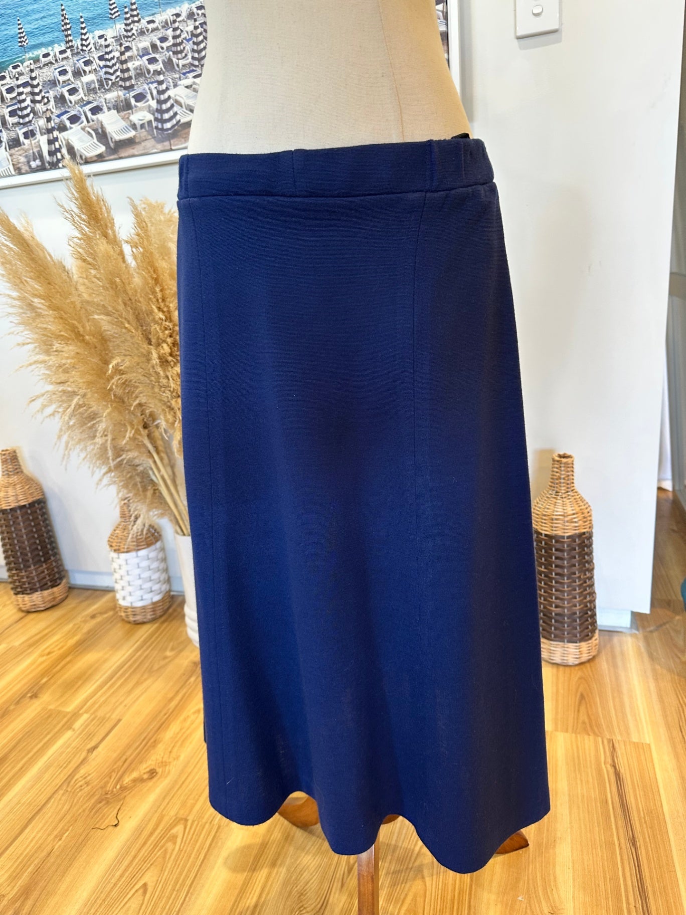 [SALE] Vintage Skirt - Navy Blue - Wool + Acrylic - Size 14