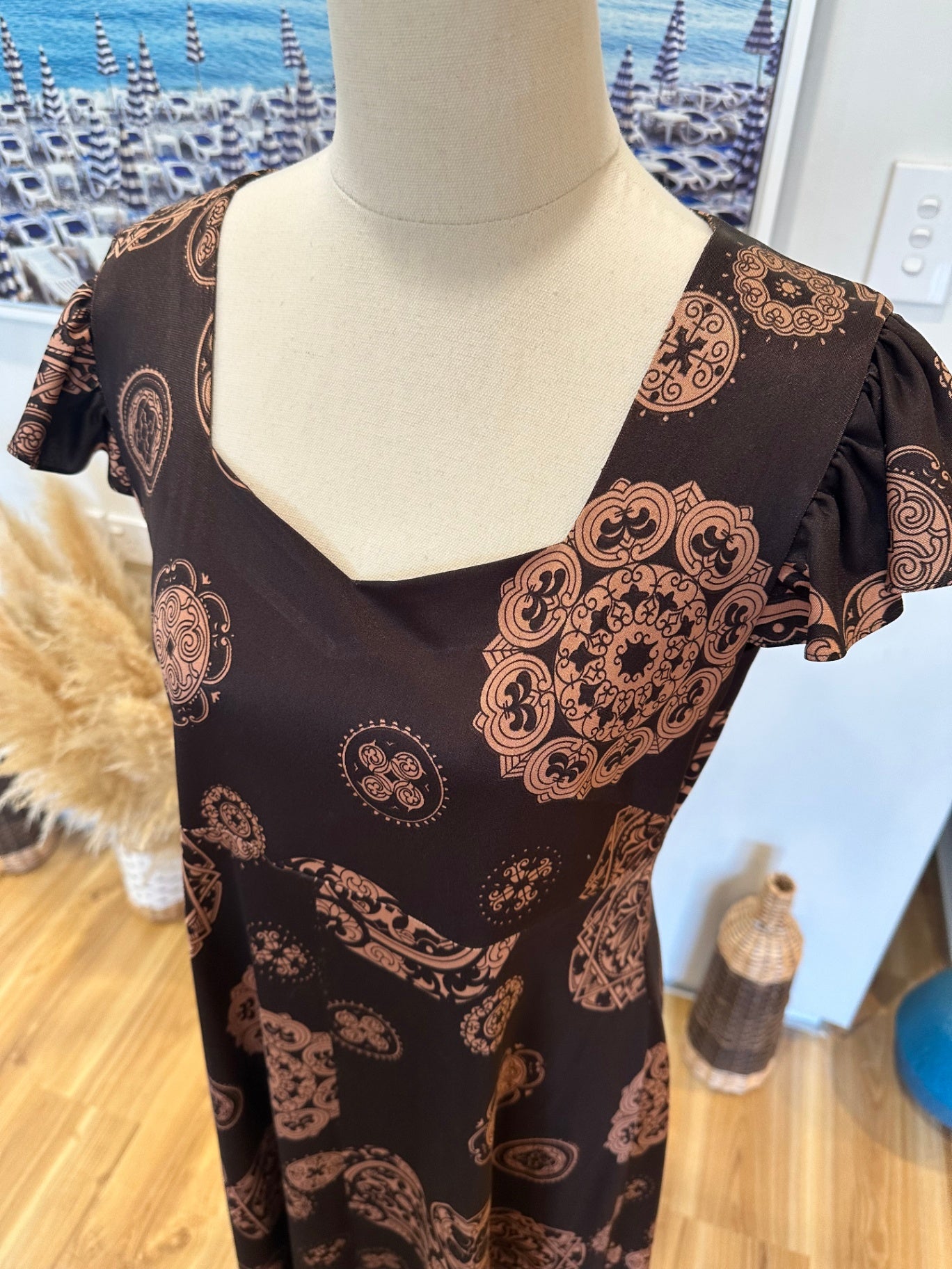 [SALE] Vintage - Maxi Dress - Small / Medium - Brown w Mandala Print