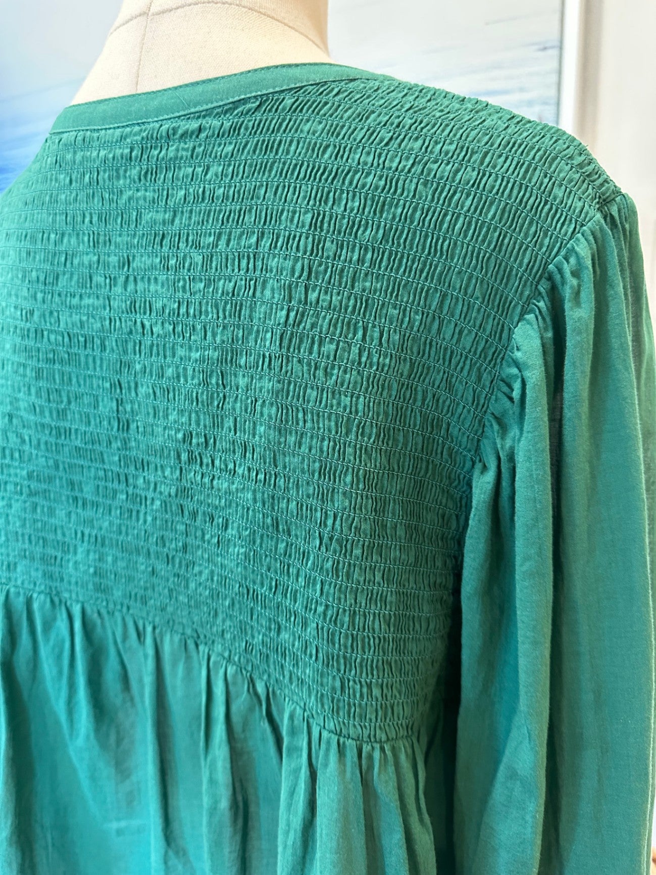 MAX - Bohemian Blouse - Emerald Green - Size 18 - 100% Organic Cotton