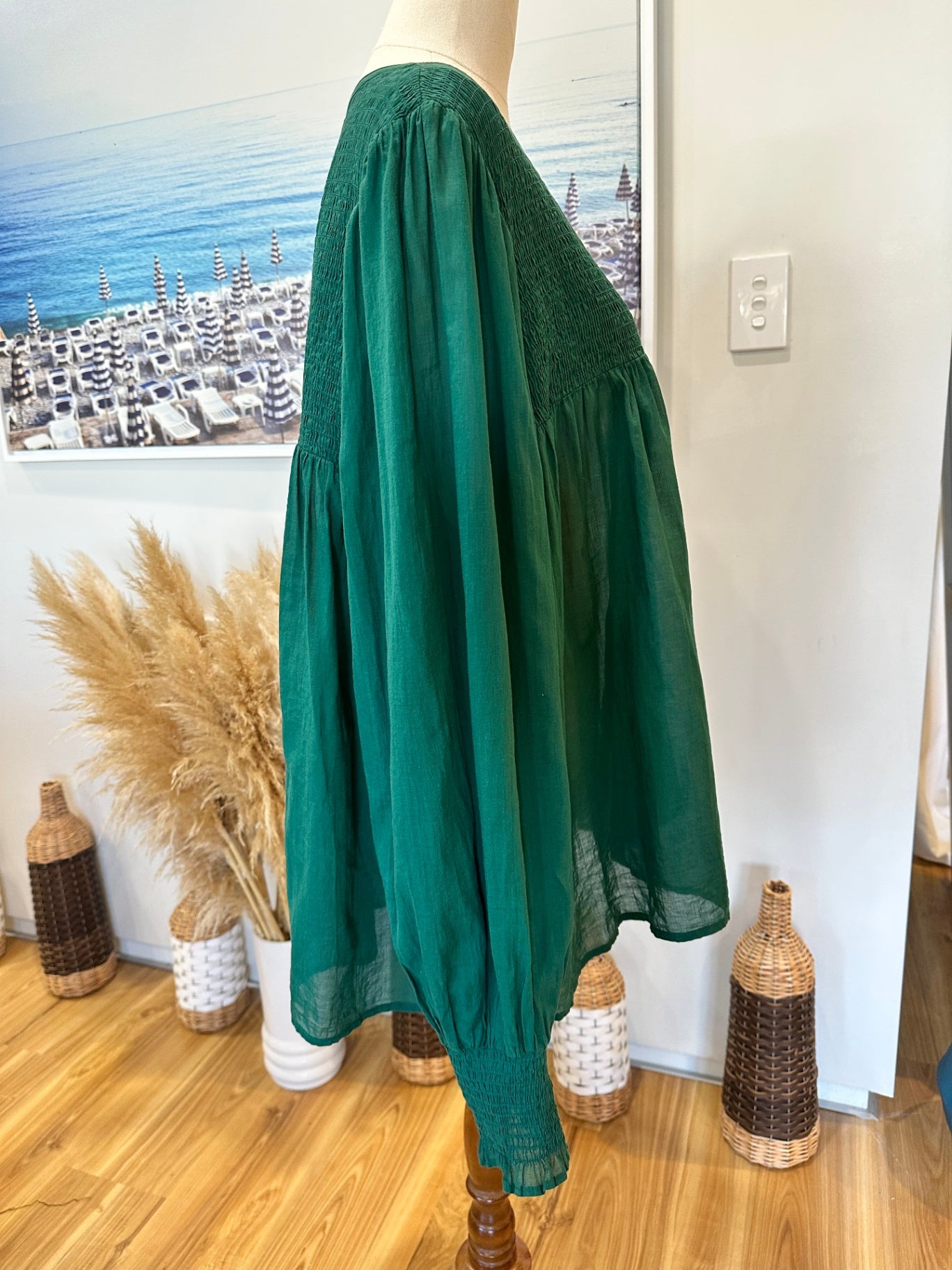 MAX - Bohemian Blouse - Emerald Green - Size 18 - 100% Organic Cotton