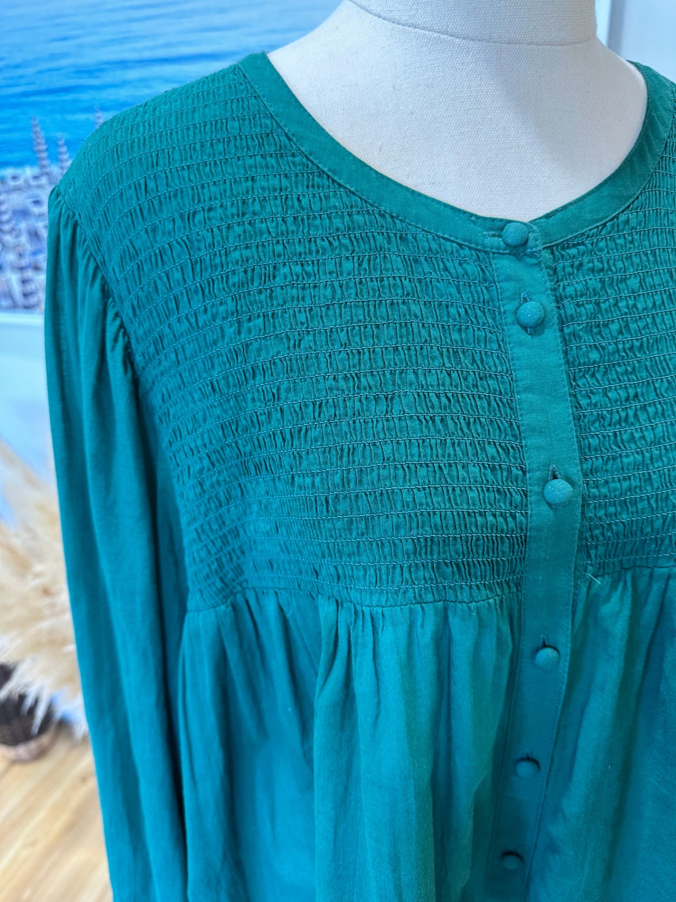 MAX - Bohemian Blouse - Emerald Green - Size 18 - 100% Organic Cotton