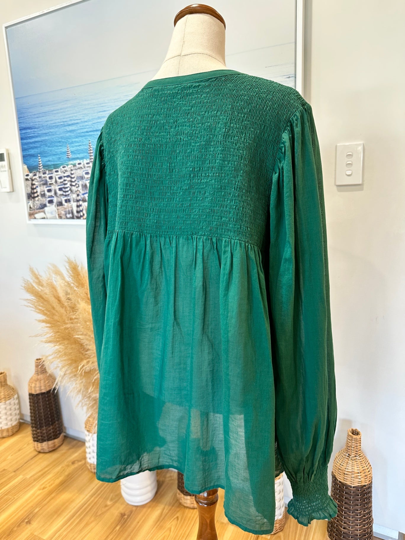 MAX - Bohemian Blouse - Emerald Green - Size 18 - 100% Organic Cotton