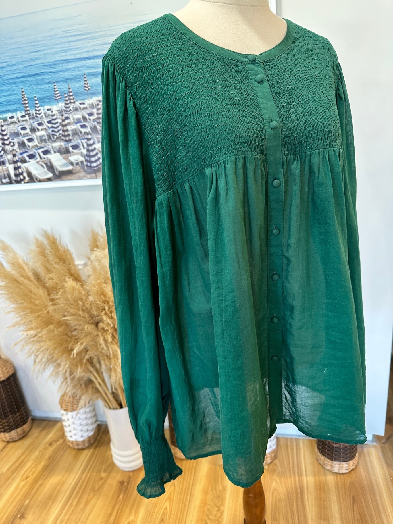 MAX - Bohemian Blouse - Emerald Green - Size 18 - 100% Organic Cotton
