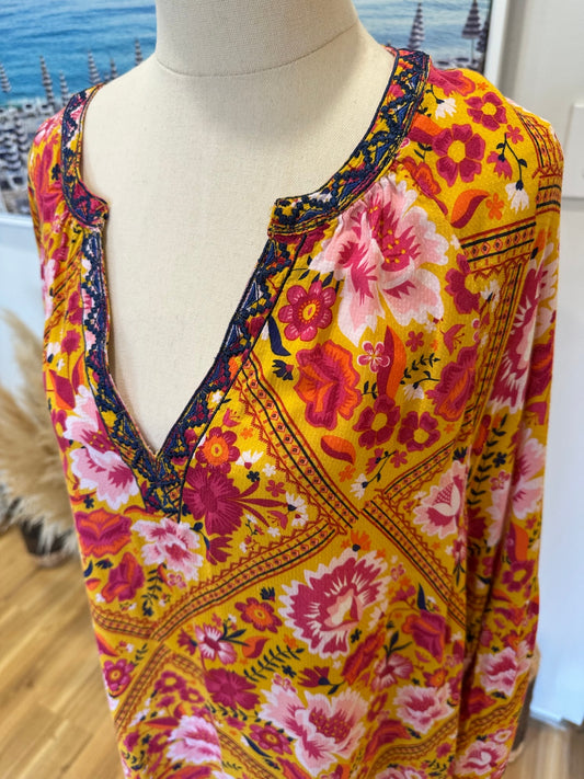 Denim Supply Company - Dress - Size 14 - Yellow + Pink