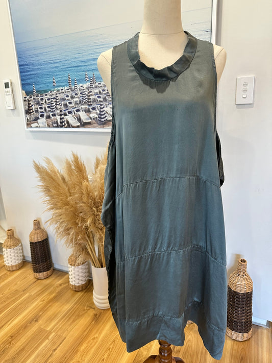 Elk - Dress - Small / Medium - Grey / Green - 100% Silk