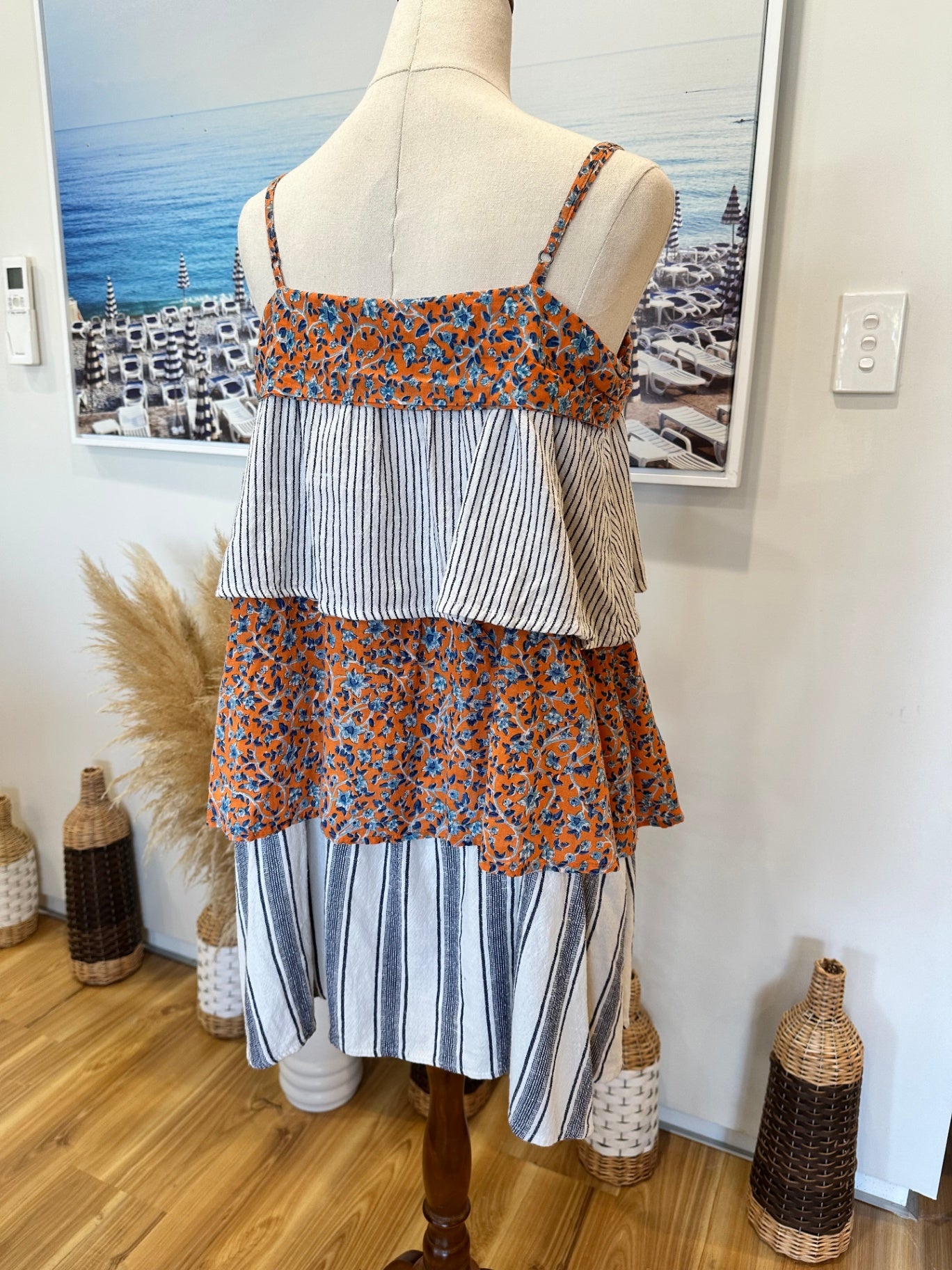 Tigerlily Dress - Size 10 - Orange, White + Blue