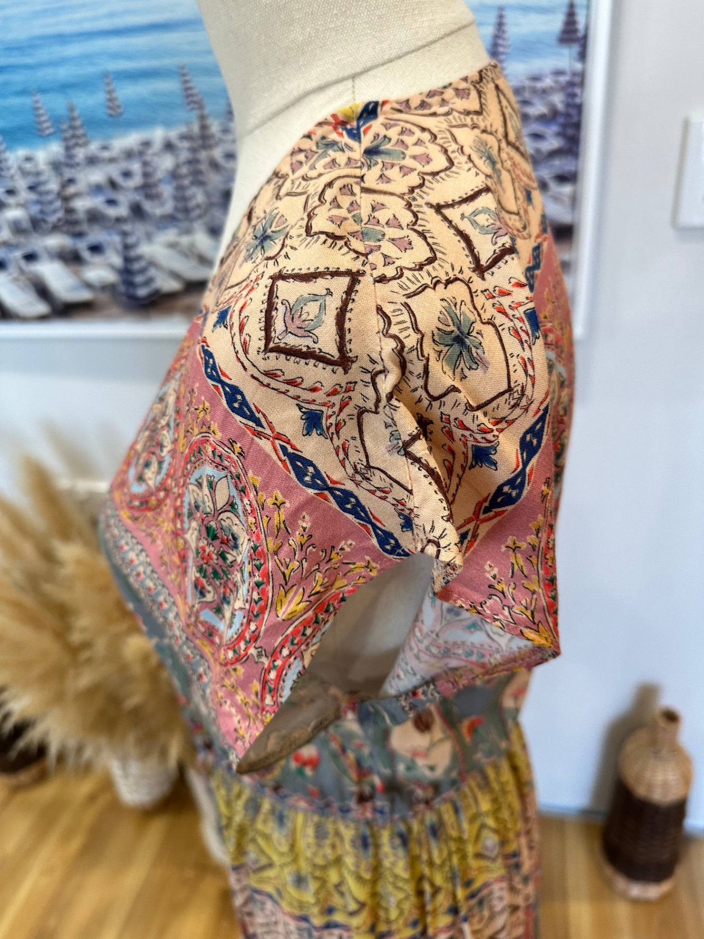 New Look - Longline Cardigan / Vest - Extra Small / Small - Pink, yellow + cream