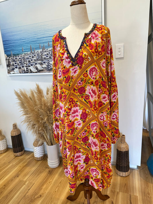 Denim Supply Company - Dress - Size 14 - Yellow + Pink