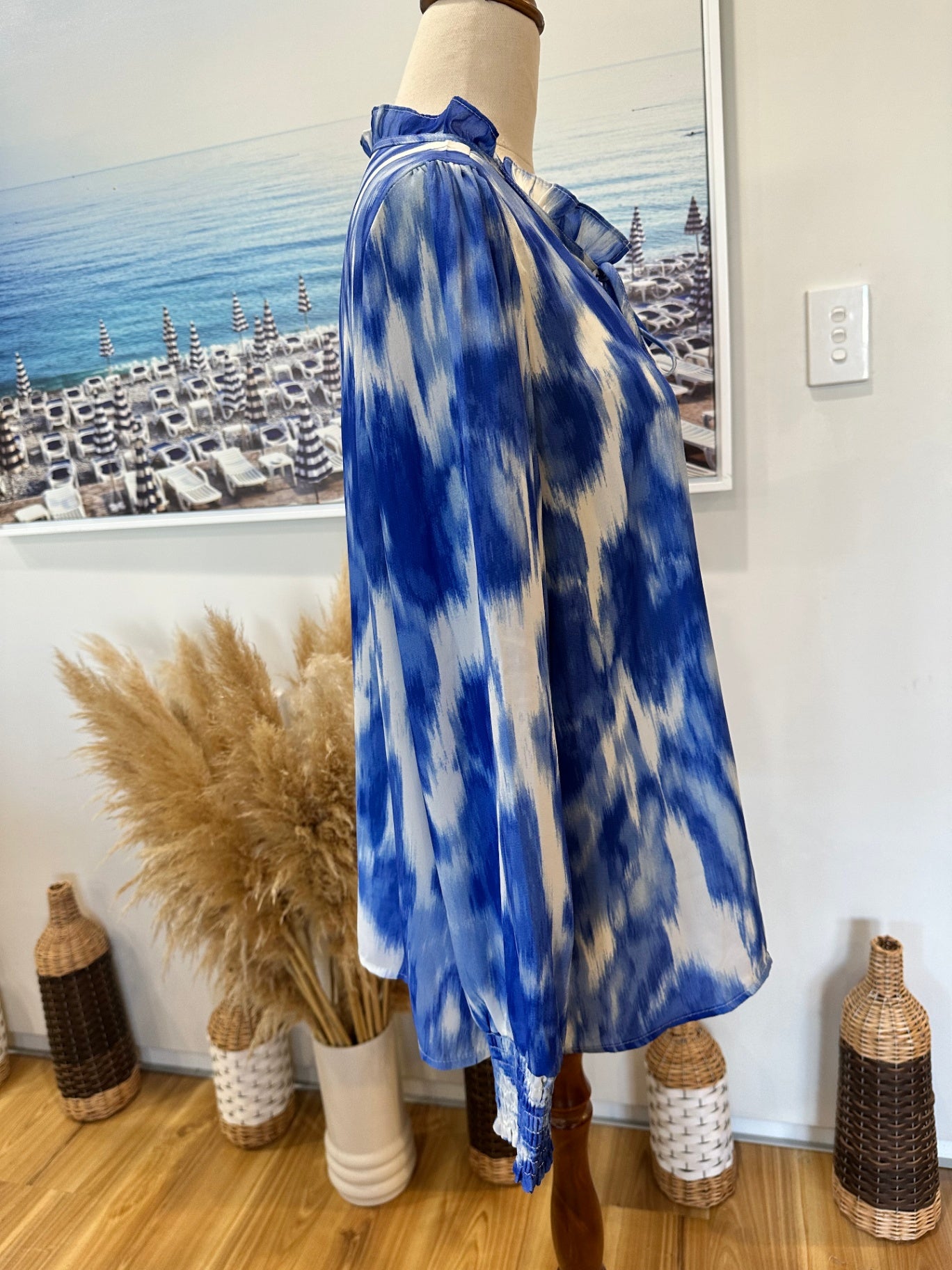 Emerge Blouse - Size 14 - Watercolour Tones: Blue and White