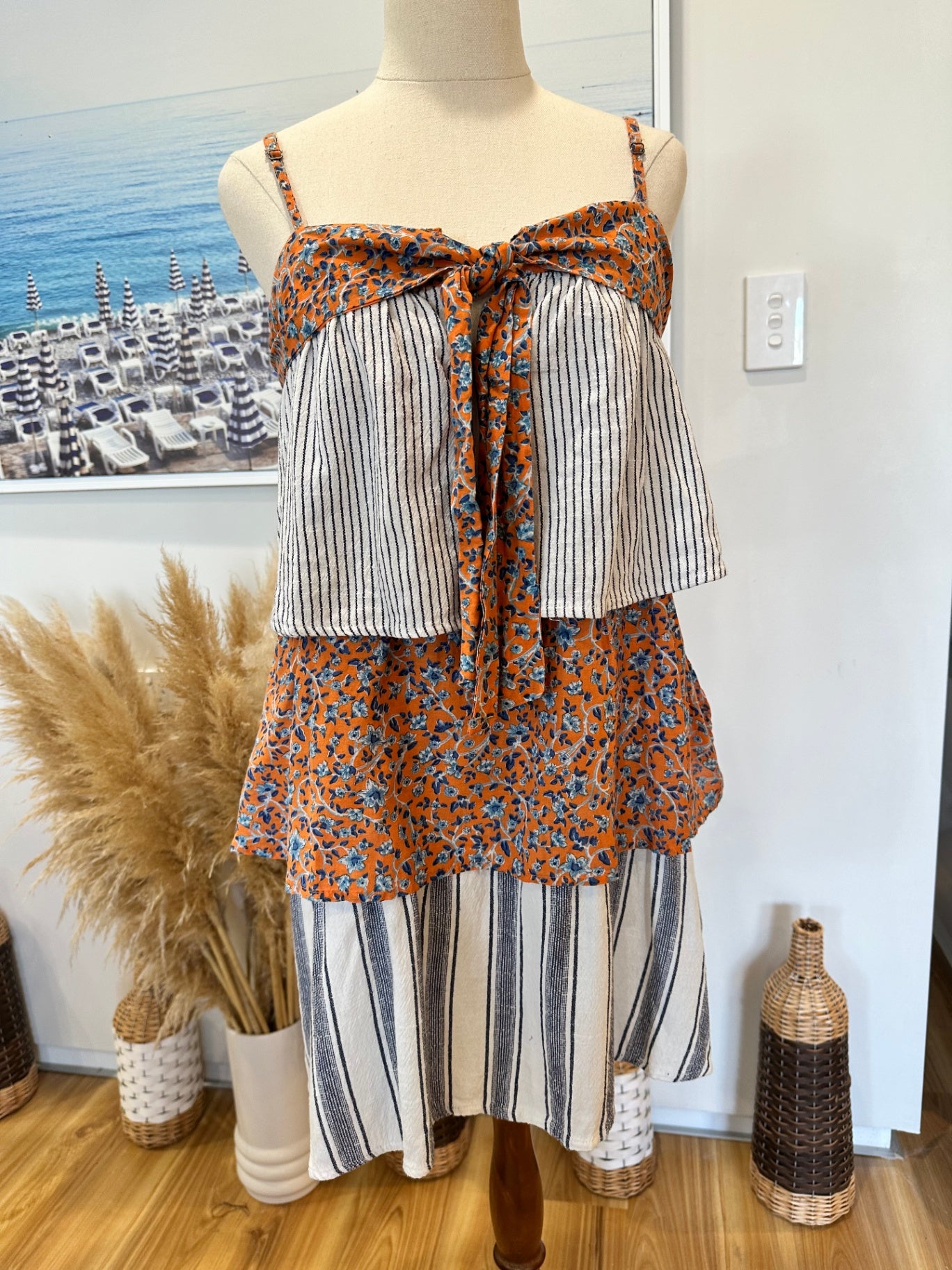 Tigerlily Dress - Size 10 - Orange, White + Blue