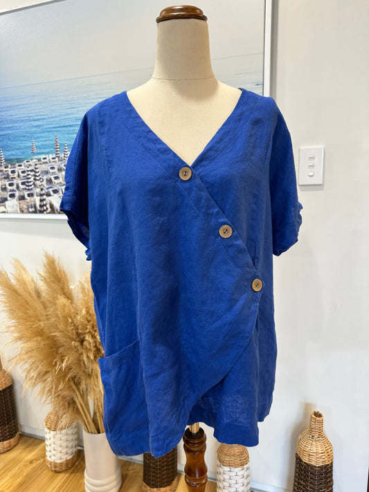 [SALE] Yarra Trail Blouse - Size 14 - Blue - 100% Linen