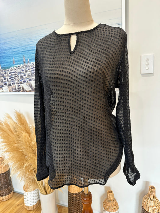 [SALE] Storm - Blouse - Size 14 - Blue / Black - 100% Silk