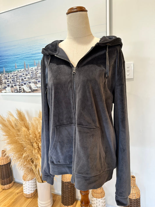 Serra - Y2K era Velvet Hoody - Size 14 - Dark Grey