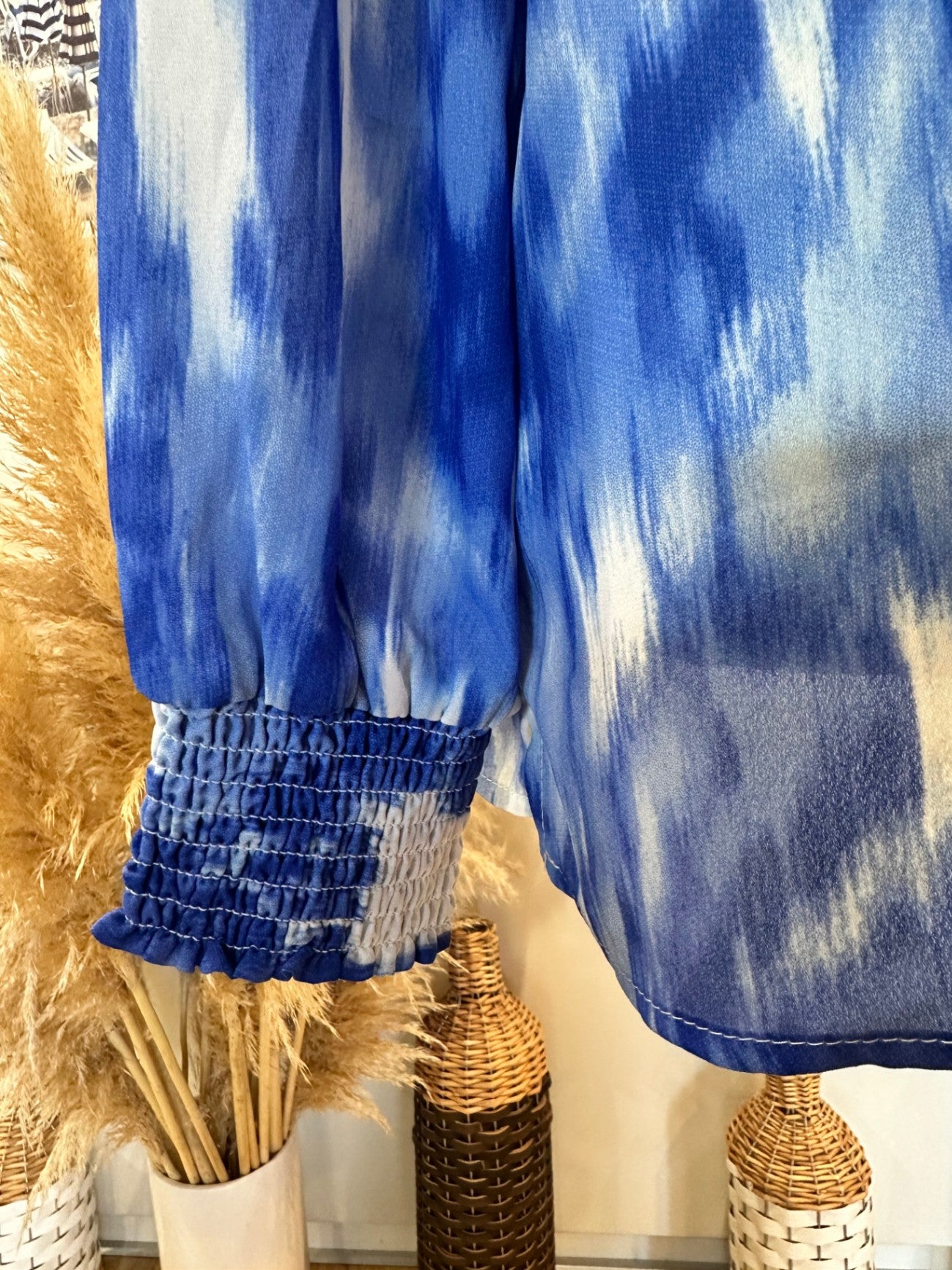 Emerge Blouse - Size 14 - Watercolour Tones: Blue and White