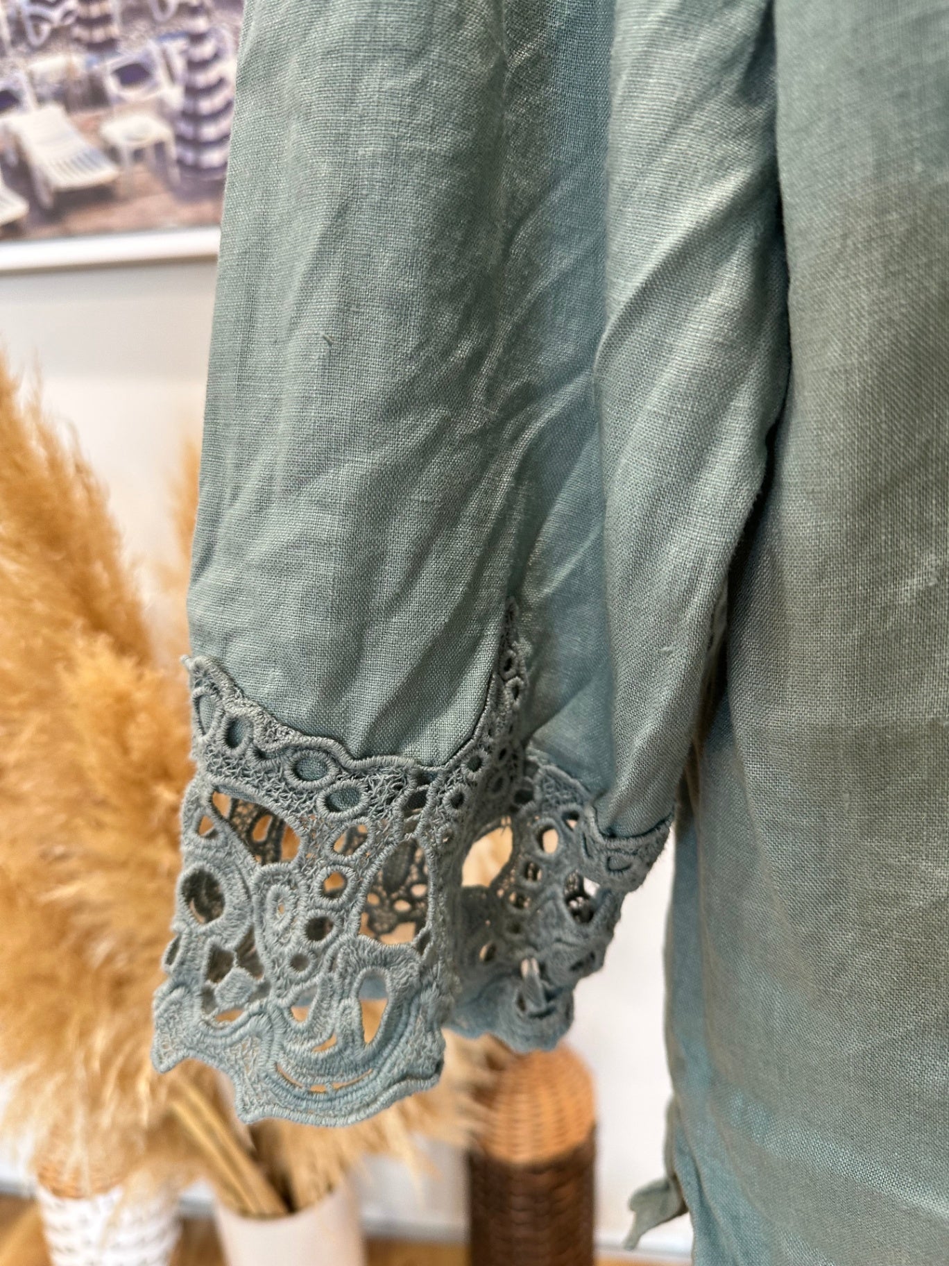 Jacqui-E - Linen Blouse - Size 14 - Light green