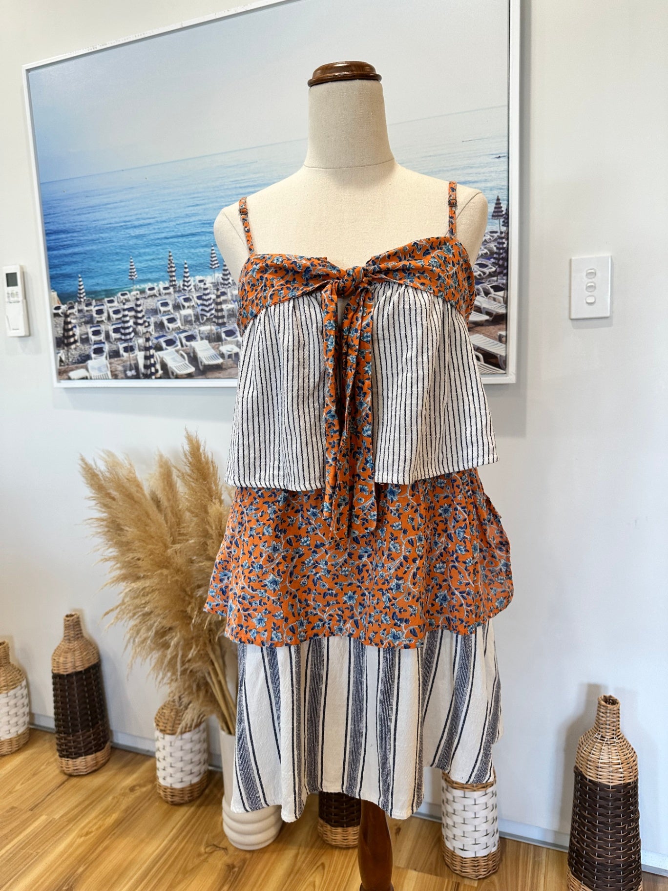 Tigerlily Dress - Size 10 - Orange, White + Blue