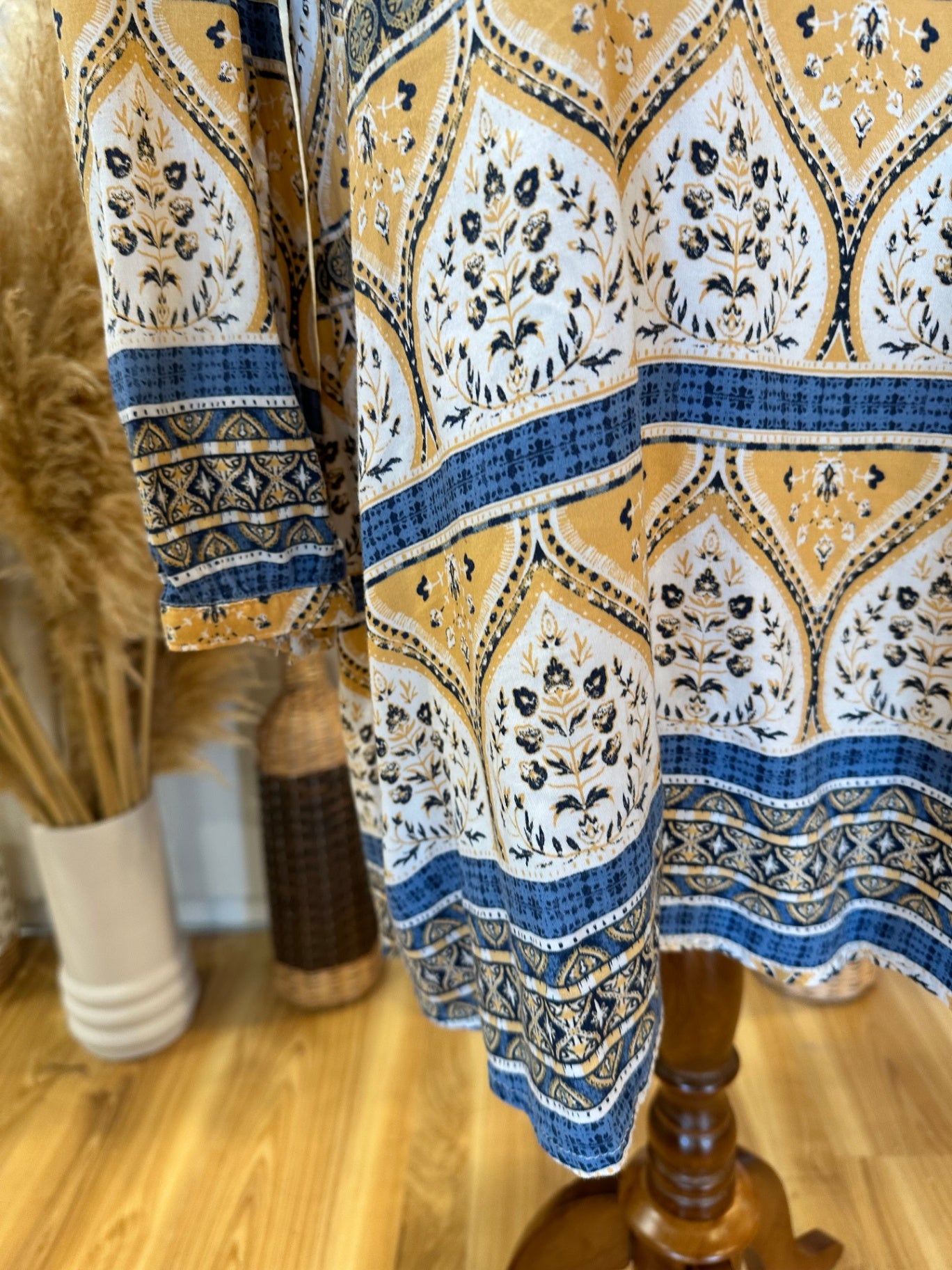 Roxy - Bohemian Dress - Size Large - Mustard yellow, Blue, White, Black