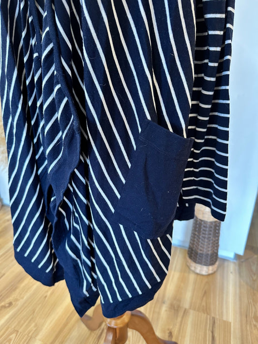 Ballantynes - Waterfall Cardigan - Large - Blue + White Stripe