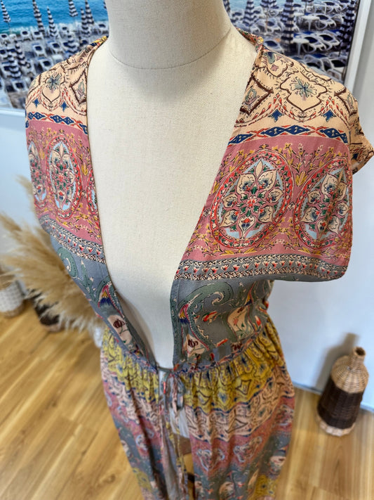 New Look - Longline Cardigan / Vest - Extra Small / Small - Pink, yellow + cream