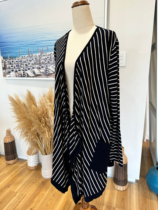 Ballantynes - Waterfall Cardigan - Large - Blue + White Stripe